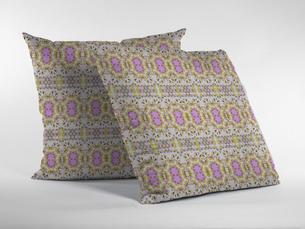 18” Yellow Lavender Geofloral Zippered Suede Throw Pillow