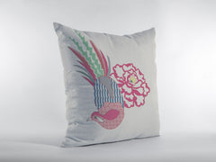 16” Pink White Peacock Zippered Suede Throw Pillow