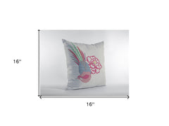 16” Pink White Peacock Zippered Suede Throw Pillow - Homeroots