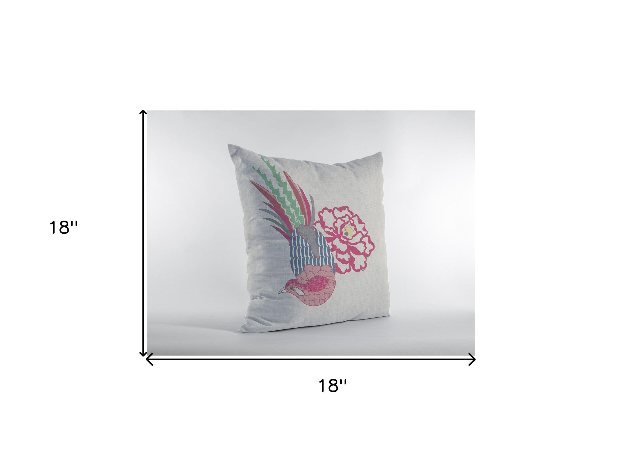 18” Pink White Peacock Zippered Suede Throw Pillow