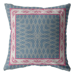 16" Pink Blue Nest Ornate Frame Zippered Suede Throw Pillow - Homeroots