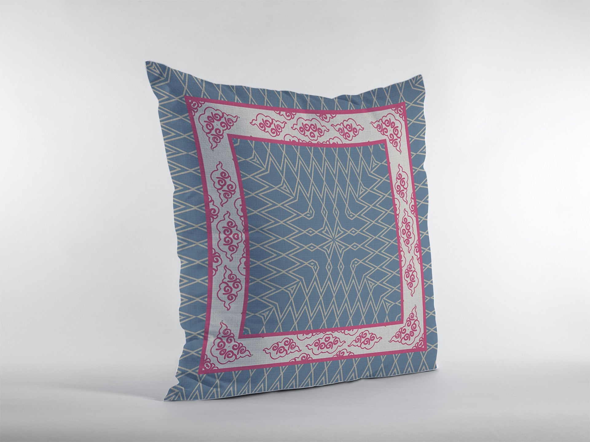 16" Pink Blue Nest Ornate Frame Zippered Suede Throw Pillow