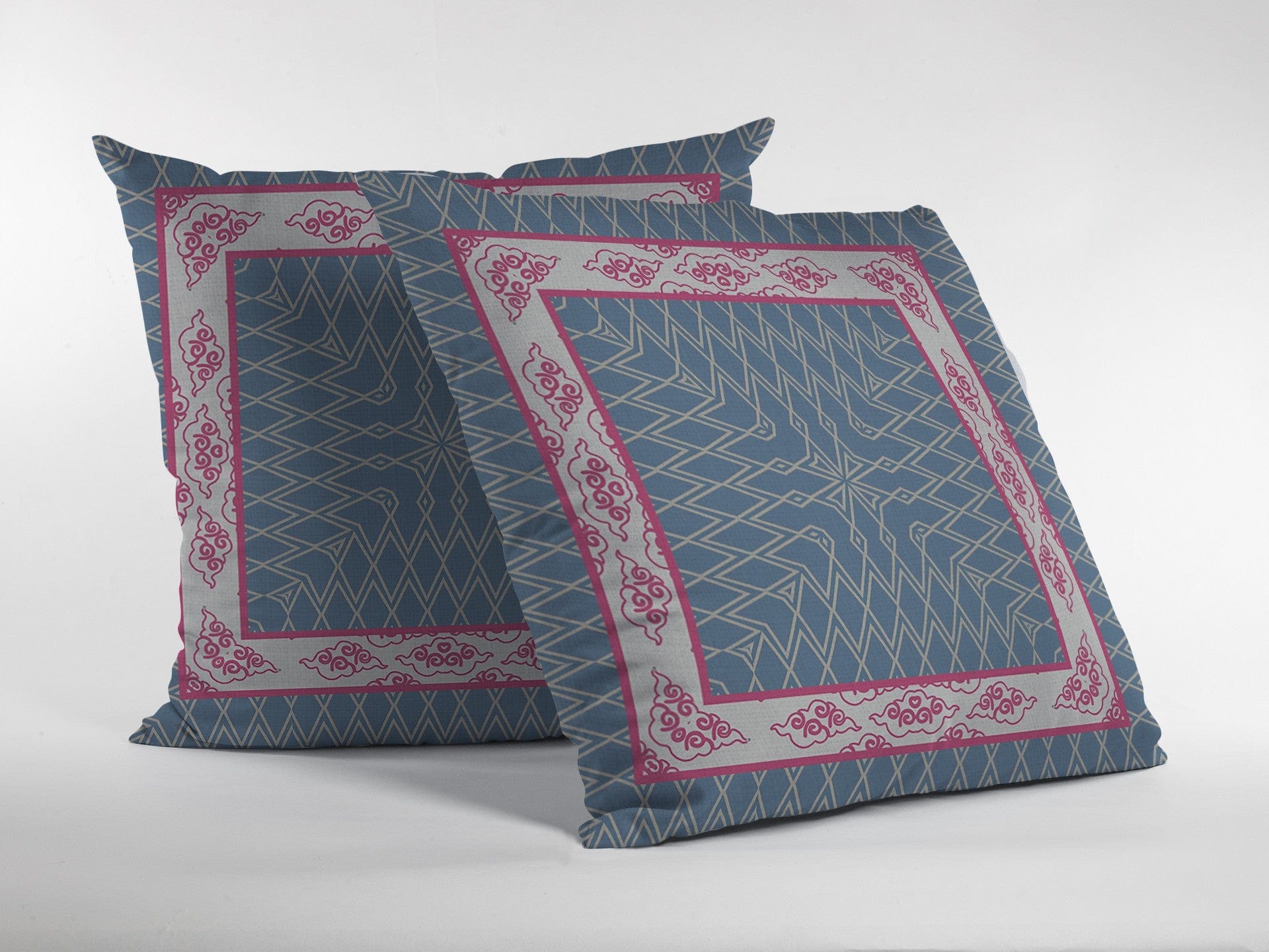 16" Pink Blue Nest Ornate Frame Zippered Suede Throw Pillow - Homeroots