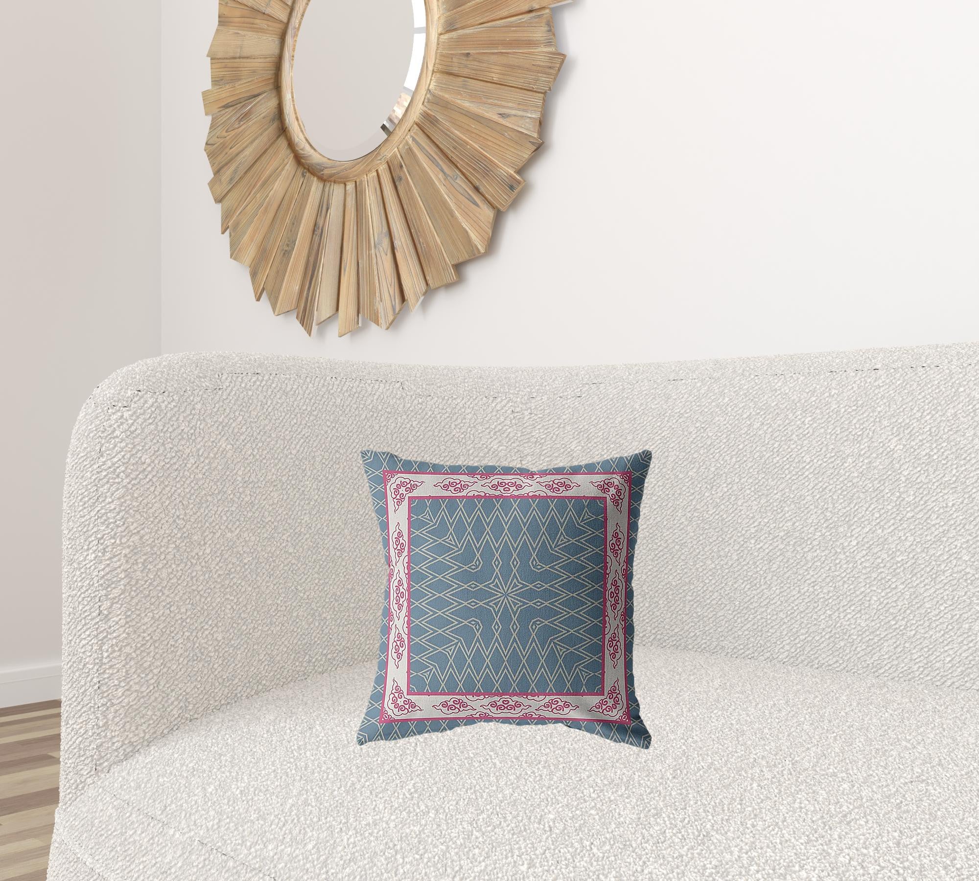 16" Pink Blue Nest Ornate Frame Zippered Suede Throw Pillow