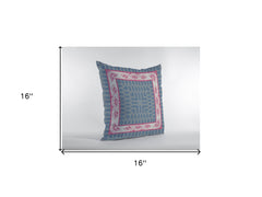 16" Pink Blue Nest Ornate Frame Zippered Suede Throw Pillow