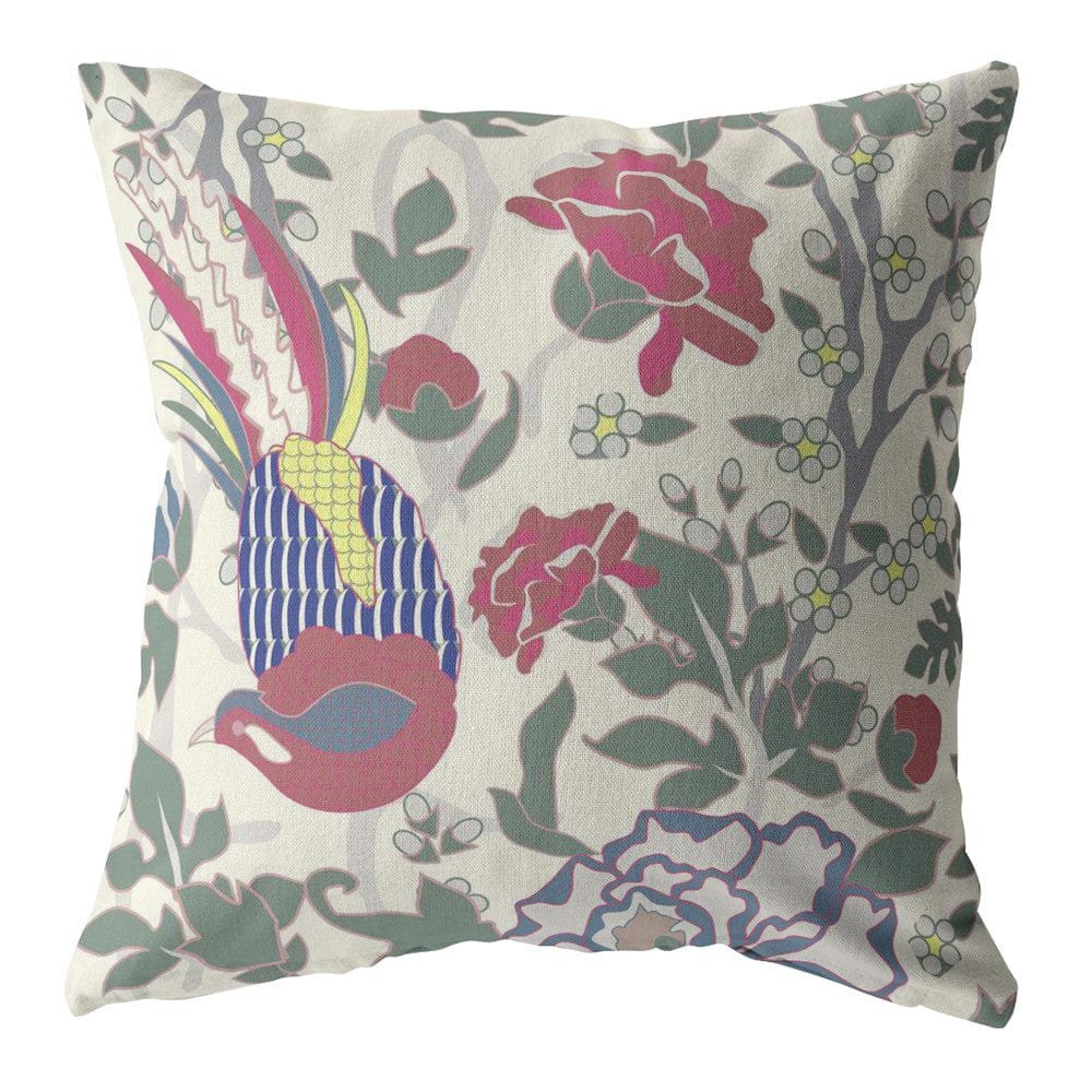 16” Pink Sage Peacock Zippered Suede Throw Pillow - Homeroots