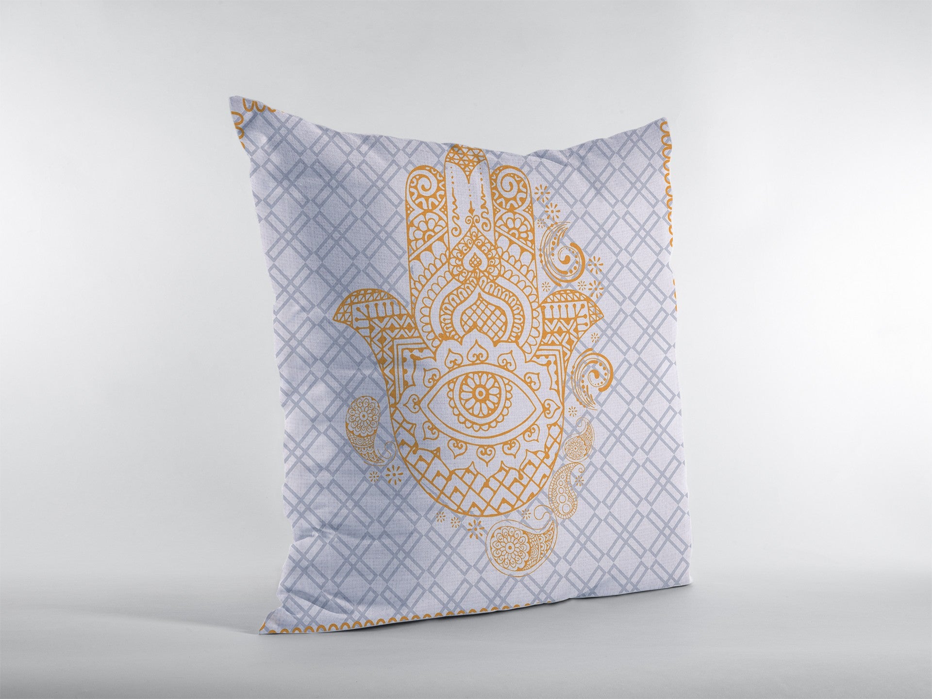 16” Gold Gray Hamsa Suede Zippered Throw Pillow