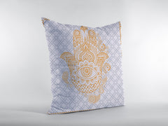 16” Gold Gray Hamsa Suede Zippered Throw Pillow