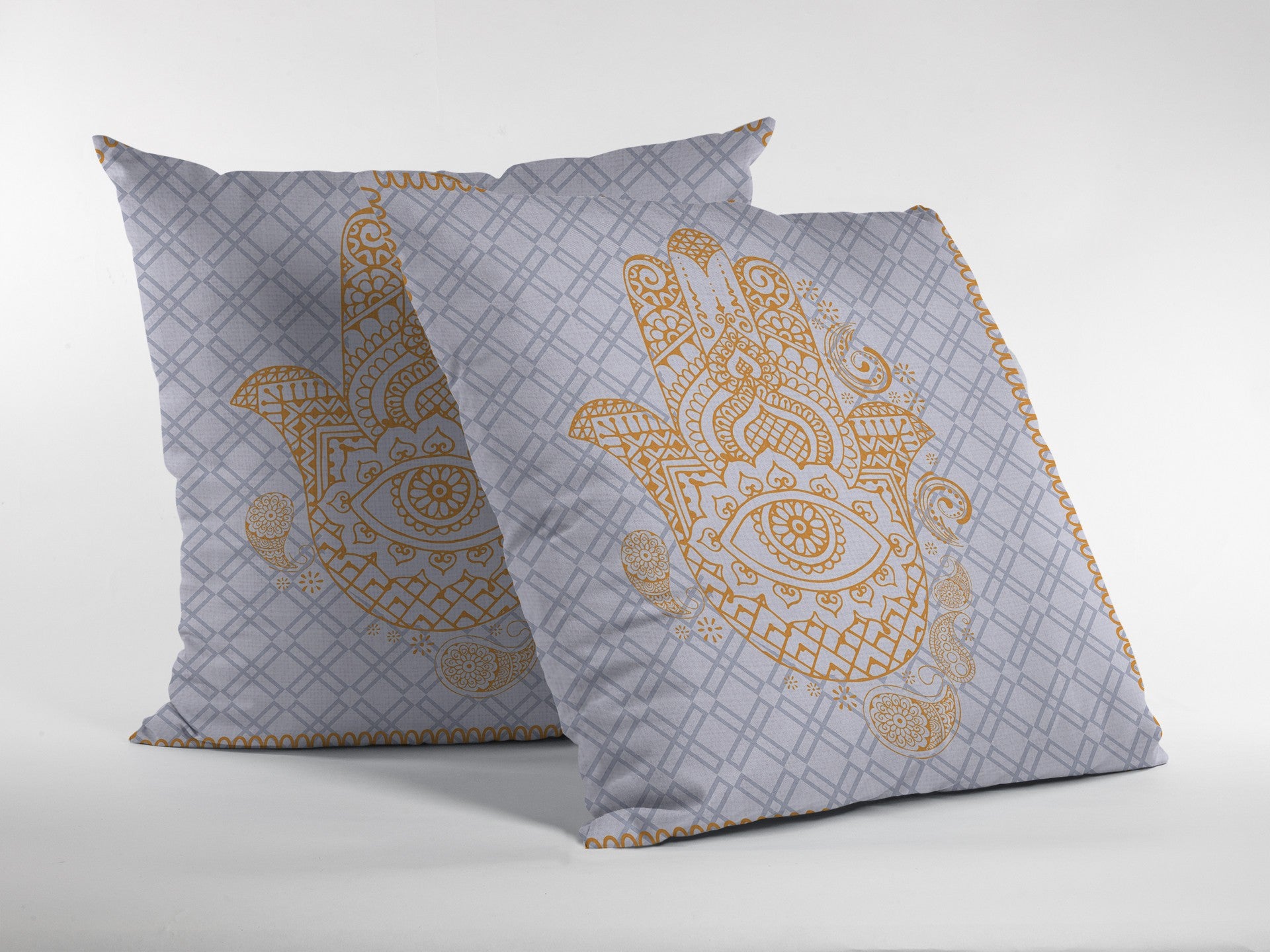 16” Gold Gray Hamsa Suede Zippered Throw Pillow