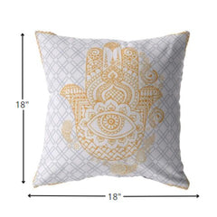 18” Gold Gray Hamsa Suede Zippered Throw Pillow