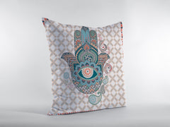 18” Blue Gray Hamsa Suede Zippered Throw Pillow - Homeroots