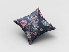 18" Navy Pink Peacock Zippered Suede Throw Pillow - Homeroots