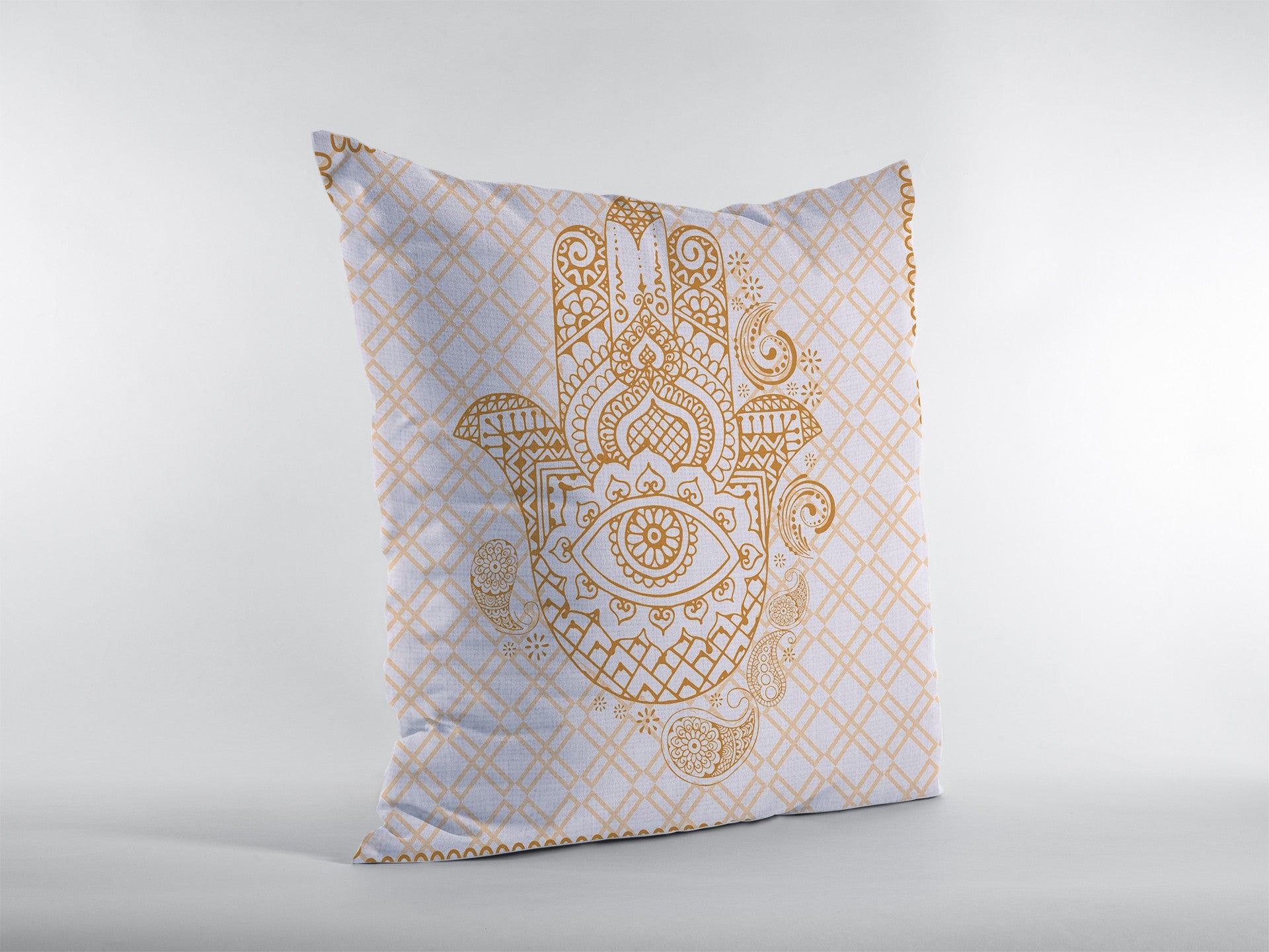 16” Gold White Hamsa Suede Zippered Throw Pillow