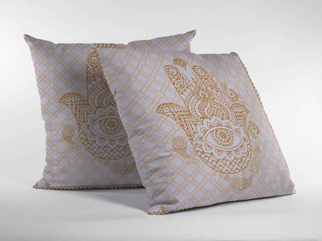 16” Gold White Hamsa Suede Zippered Throw Pillow