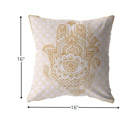 16” Gold White Hamsa Suede Zippered Throw Pillow - Homeroots