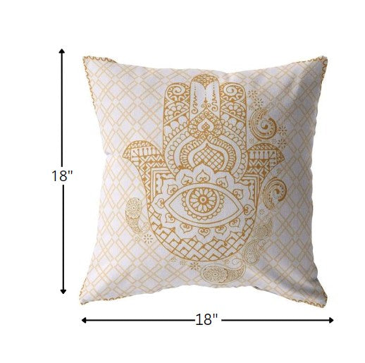 18” Gold White Hamsa Suede Zippered Throw Pillow