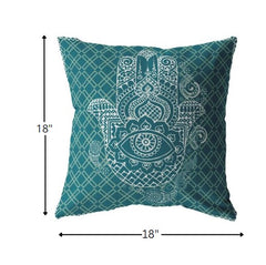 18” Teal White Hamsa Suede Zippered Throw Pillow