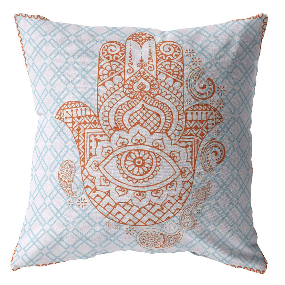 16” Blue Orange Hamsa Suede Zippered Throw Pillow