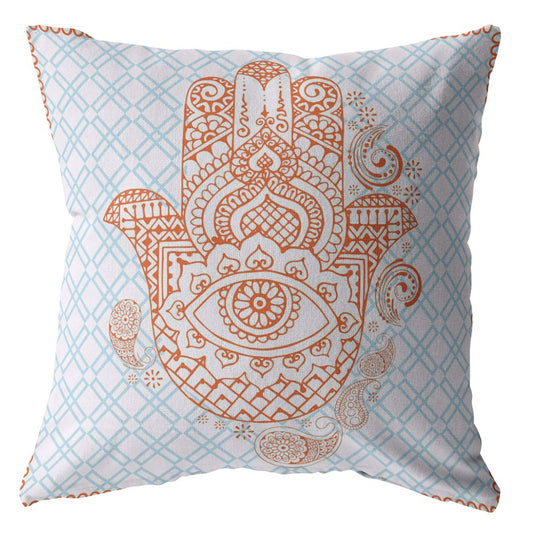 16” Blue Orange Hamsa Suede Zippered Throw Pillow