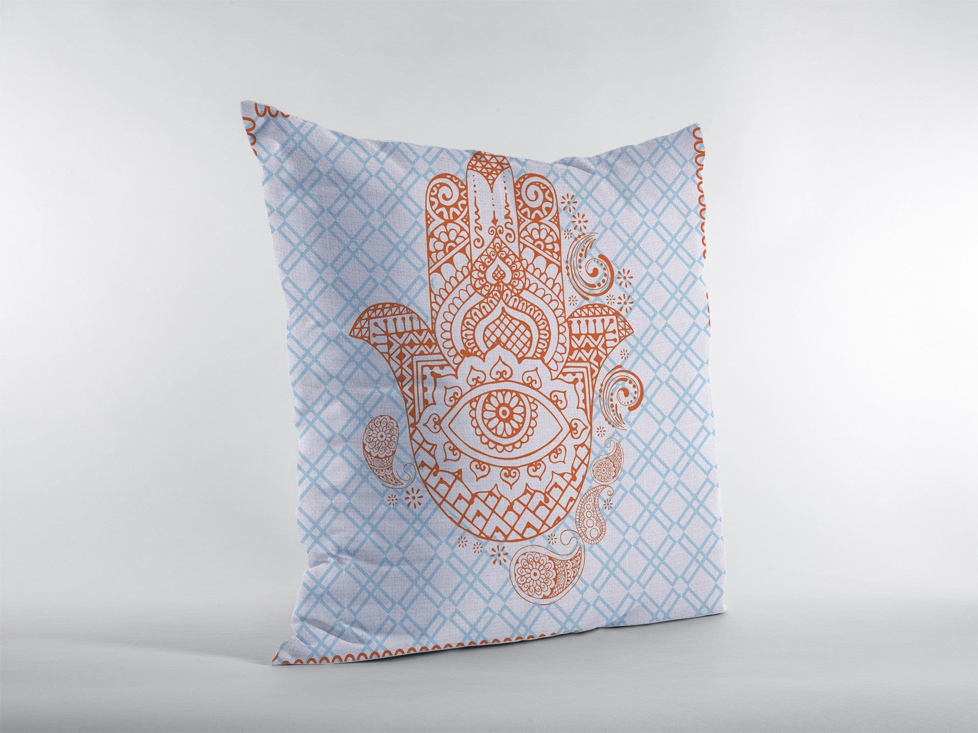 16” Blue Orange Hamsa Suede Zippered Throw Pillow - Homeroots