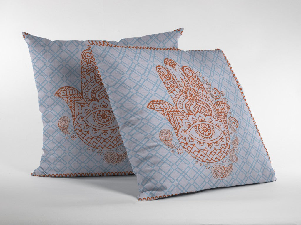 16” Blue Orange Hamsa Suede Zippered Throw Pillow