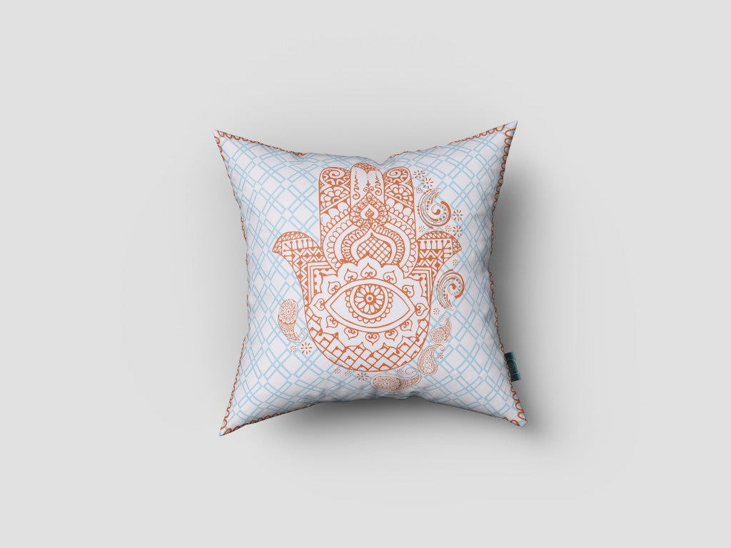 16” Blue Orange Hamsa Suede Zippered Throw Pillow