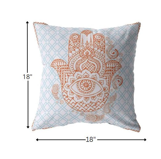 18” Blue Orange Hamsa Suede Zippered Throw Pillow