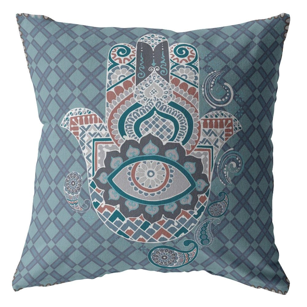 16” Slate Blue Hamsa Suede Zippered Throw Pillow - Homeroots