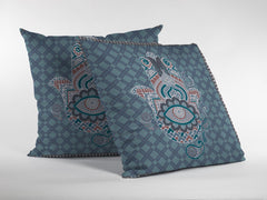 16” Slate Blue Hamsa Suede Zippered Throw Pillow