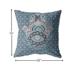 16” Slate Blue Hamsa Suede Zippered Throw Pillow - Homeroots