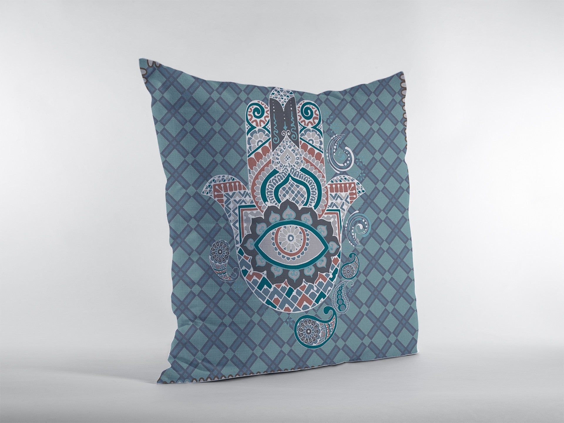 18” Slate Blue Hamsa Suede Zippered Throw Pillow