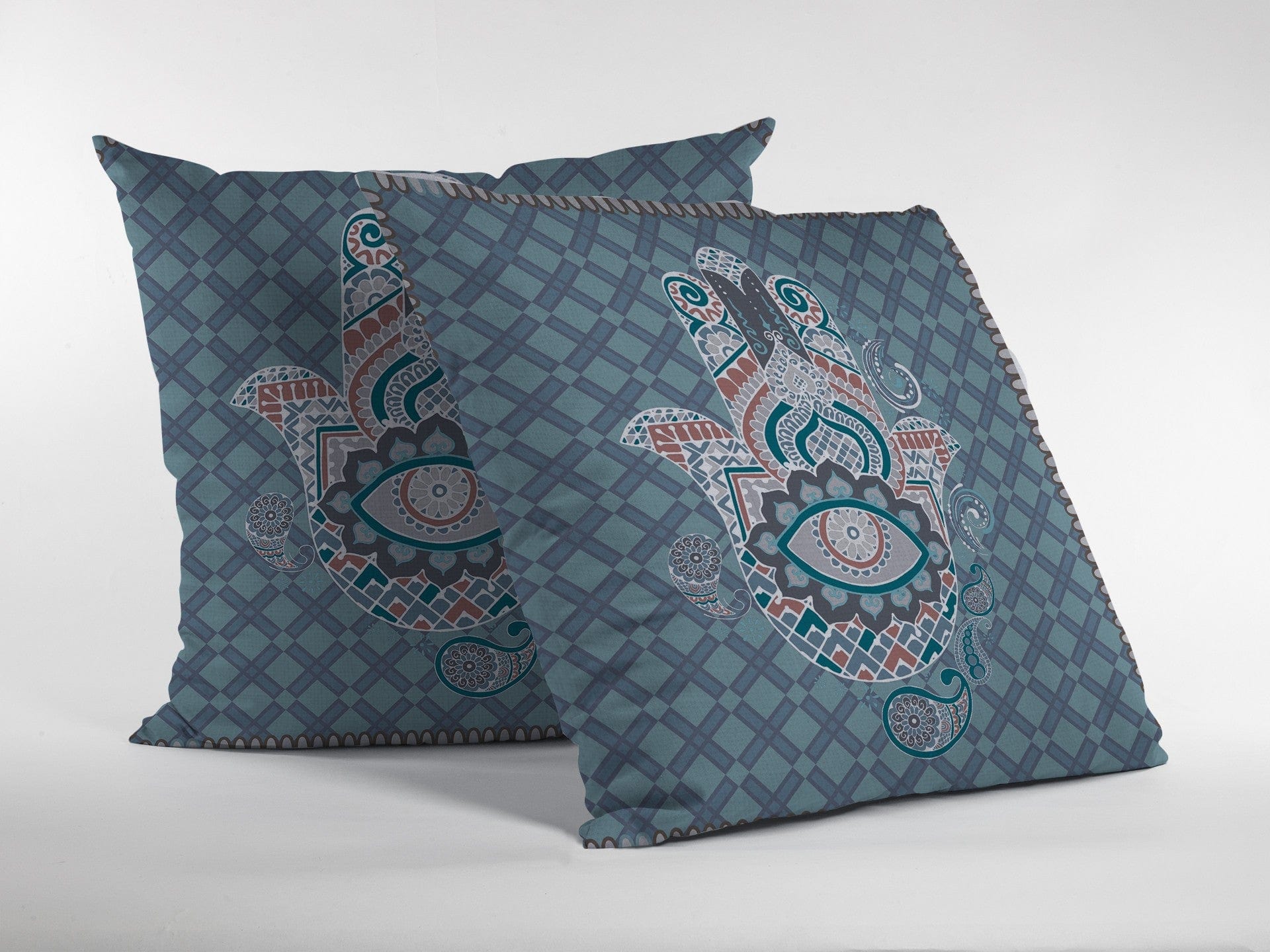 18” Slate Blue Hamsa Suede Zippered Throw Pillow - Homeroots