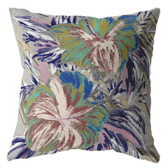 16” Lilac Green Hibiscus Zippered Suede Throw Pillow - Homeroots