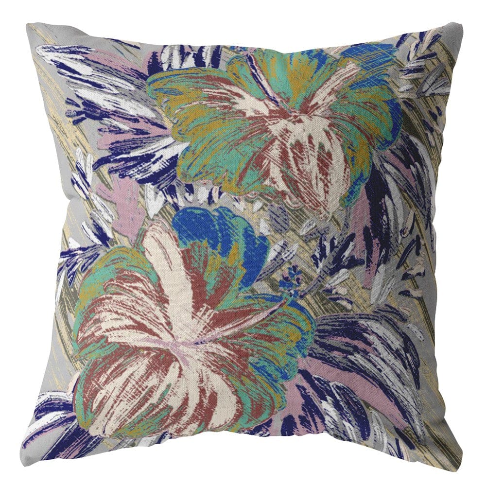 18” Lilac Green Hibiscus Zippered Suede Throw Pillow - Homeroots