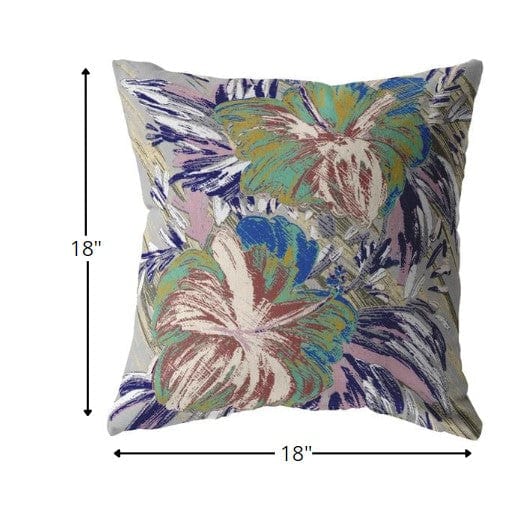 18” Lilac Green Hibiscus Zippered Suede Throw Pillow - Homeroots