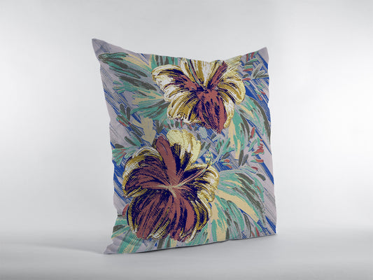 18” Terracotta Hibiscus Zippered Suede Throw Pillow