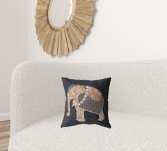 16” Orange Elephant Zippered Suede Throw Pillow