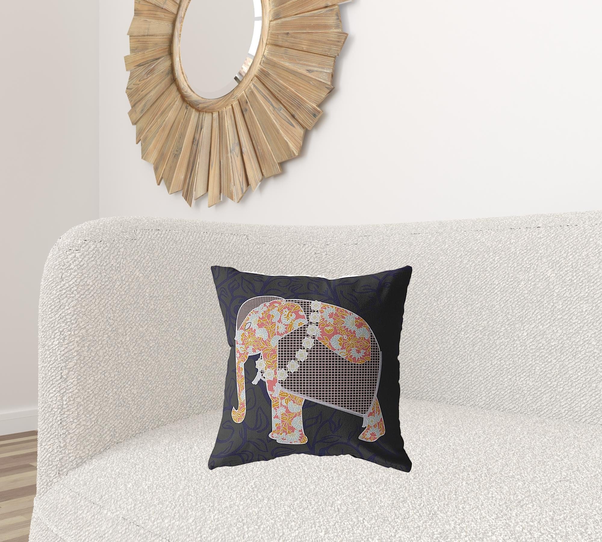 18” Orange Elephant Zippered Suede Throw Pillow - Homeroots