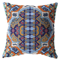 16" Orange Blue Boho Zippered Suede Throw Pillow