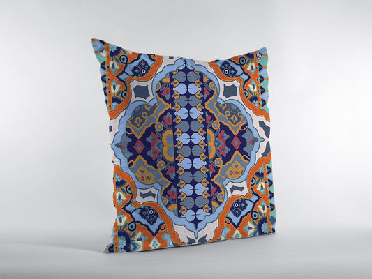 18" Orange Blue Boho Zippered Suede Throw Pillow - Homeroots