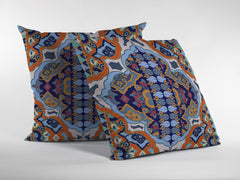 18" Orange Blue Boho Zippered Suede Throw Pillow