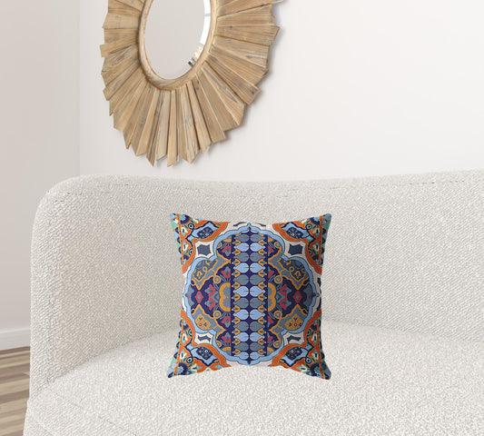 18" Orange Blue Boho Zippered Suede Throw Pillow