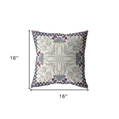 16" Gray Floral Frame Zippered Suede Throw Pillow - Homeroots