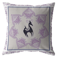 16” Gray Purple Horse Zippered Suede Throw Pillow