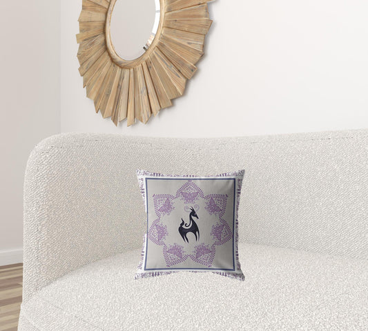 16” Gray Purple Horse Zippered Suede Throw Pillow