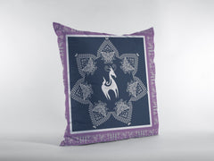 16” Navy Purple Horse Zippered Suede Throw Pillow