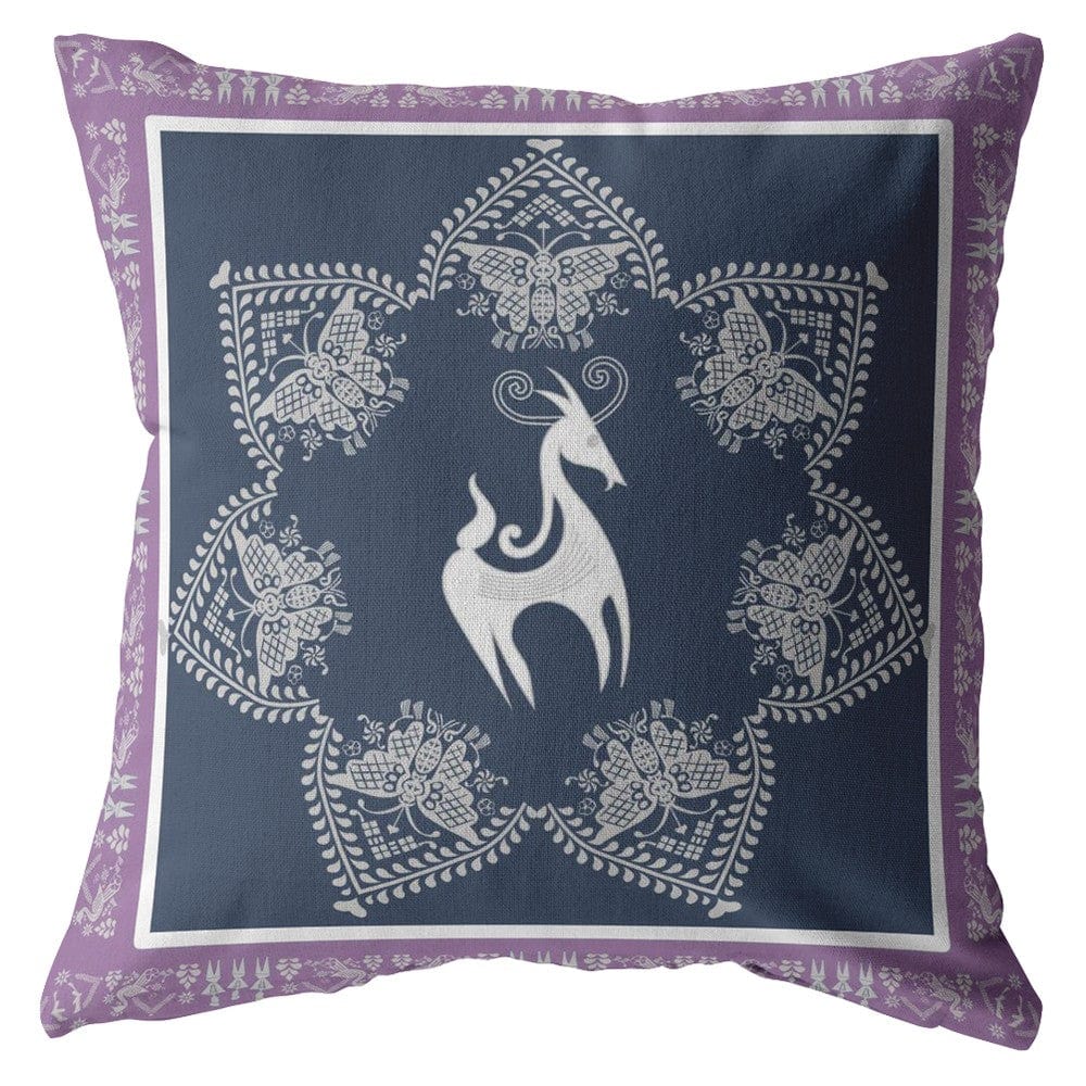 18” Navy Purple Horse Zippered Suede Throw Pillow - Homeroots