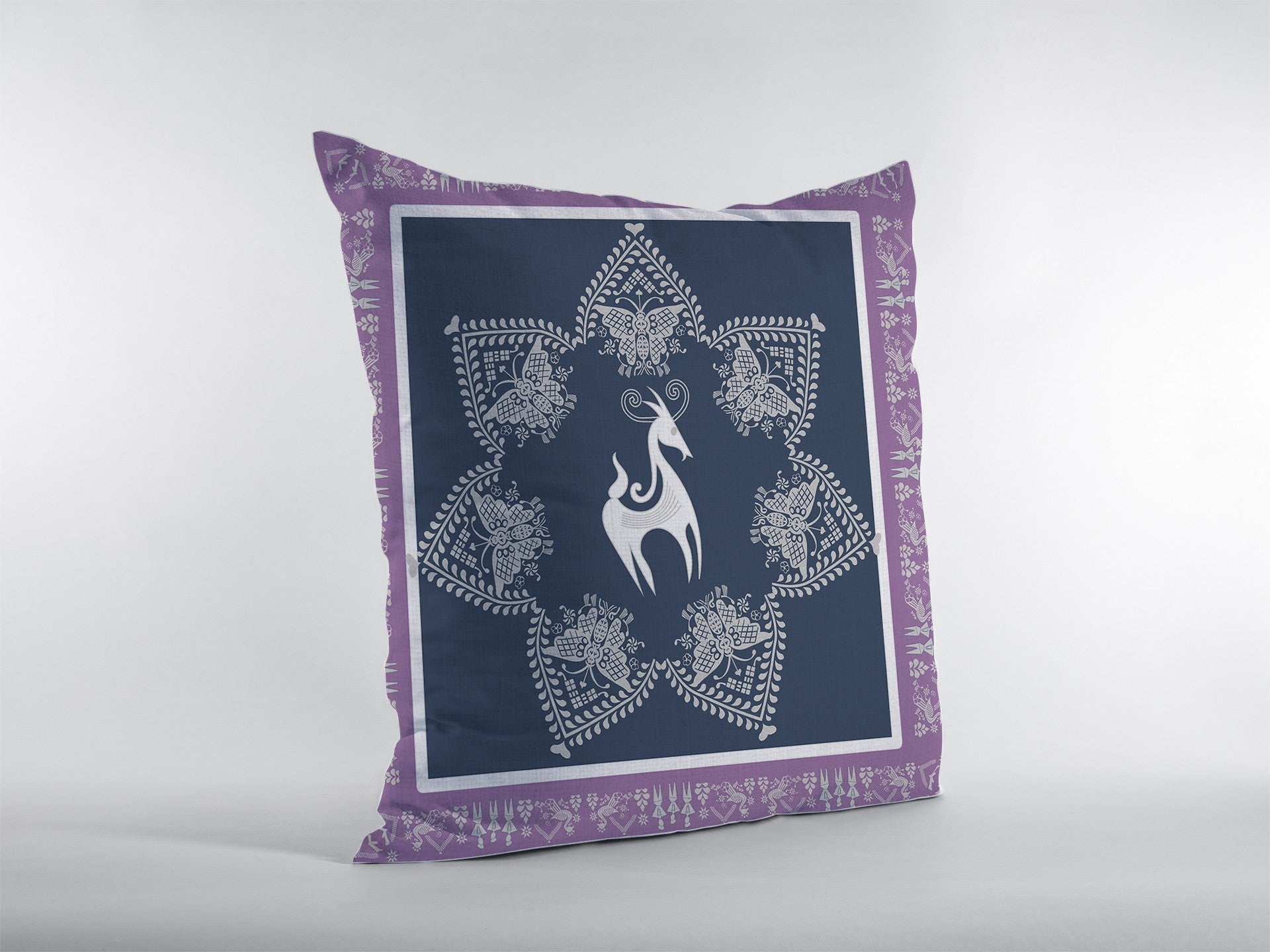 18” Navy Purple Horse Zippered Suede Throw Pillow