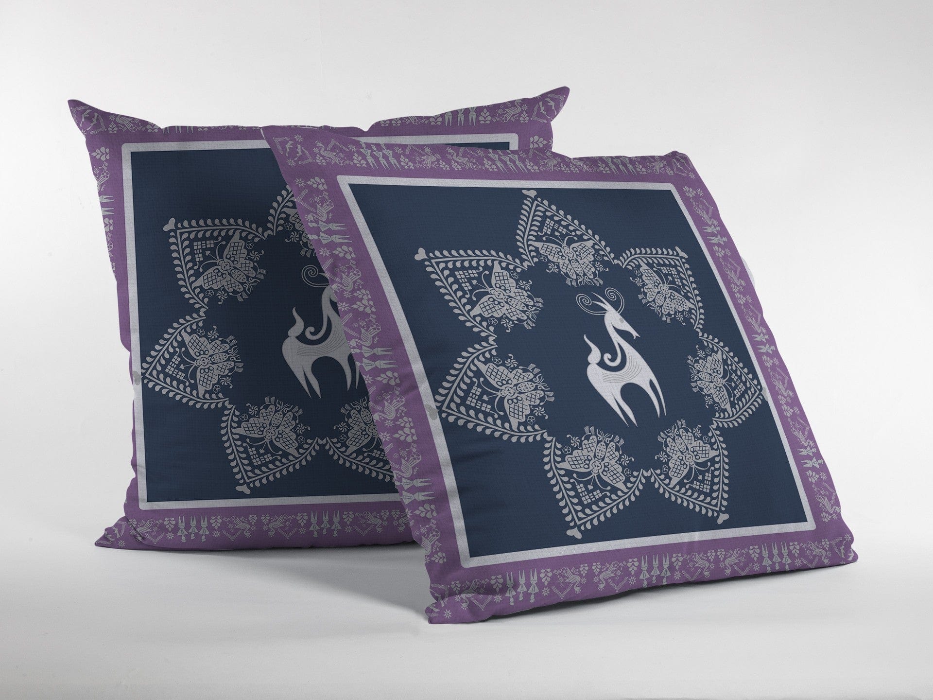 18” Navy Purple Horse Zippered Suede Throw Pillow - Homeroots