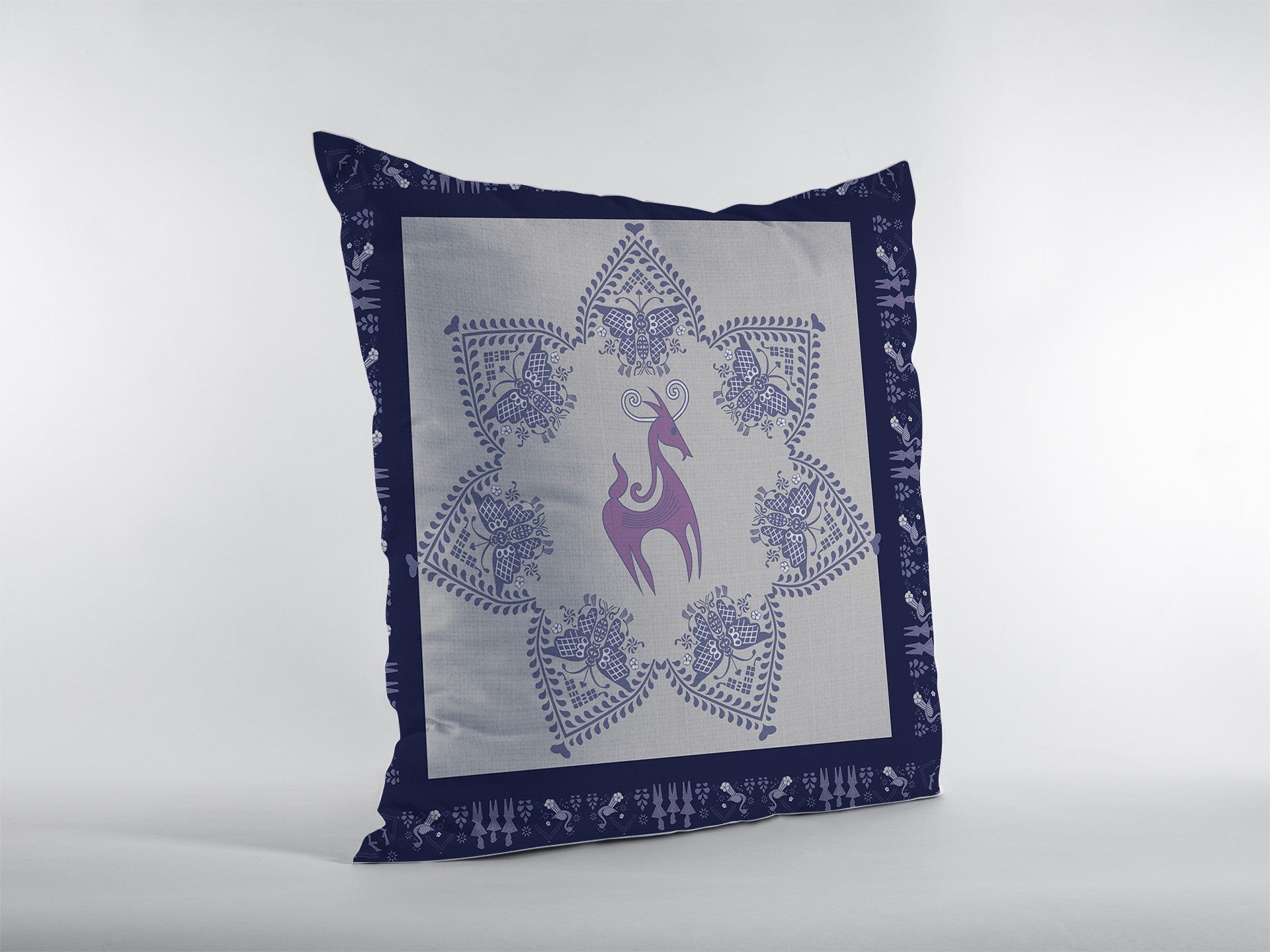 18” Gray Purple Horse Zippered Suede Throw Pillow